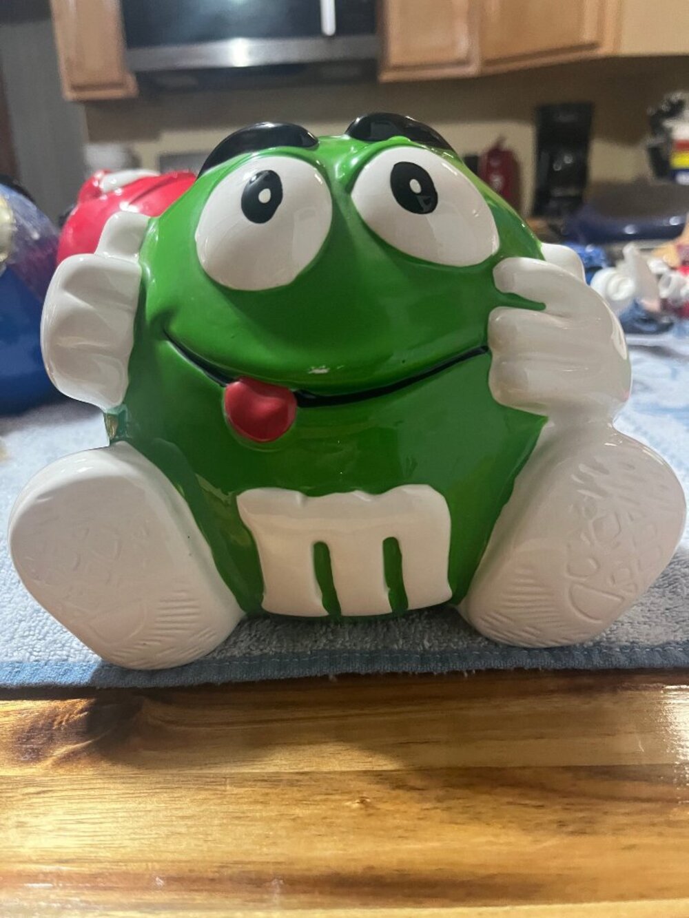 Galerie M&M Green Ceramic Cookie Jar Licensed 2002 Candy Container
